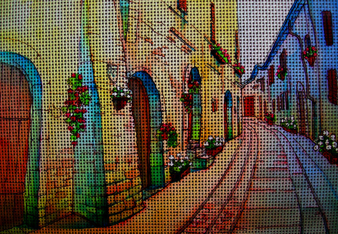 Needlepoint canvas 'Spello.Town of flowers.Italy' by Hromuh Nataliya