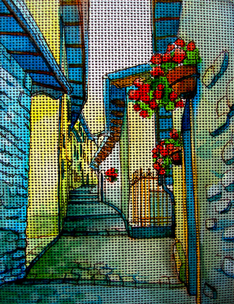 Needlepoint canvas 'Small streets of Fiumalbo.Italy' by Hromuh Nataliya