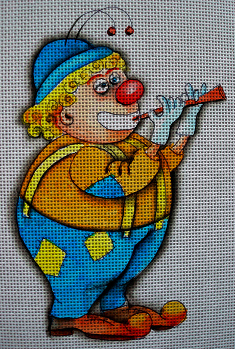 Needlepoint canvas 'Clown with horn' by Hromuh Nataliya