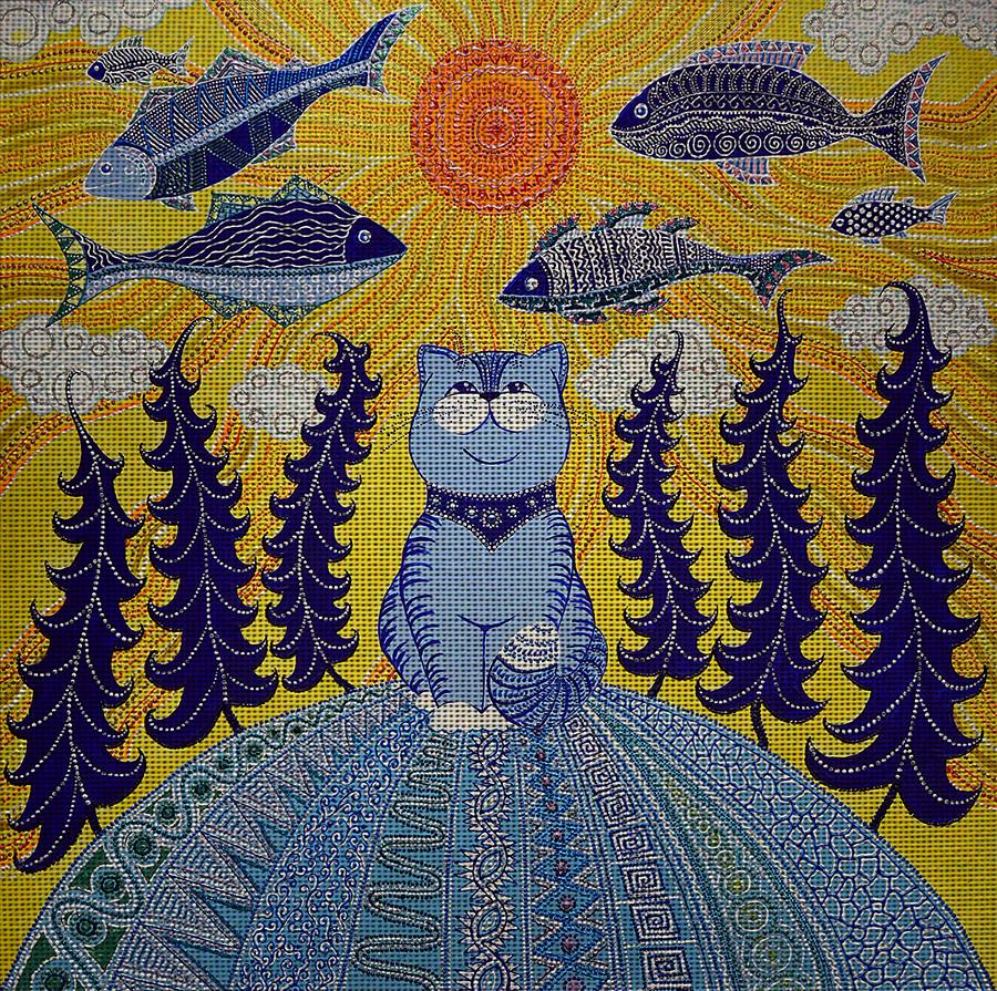 Needlepoint canvas "Summer dreams of Blue Cat" by Irina Seliutina