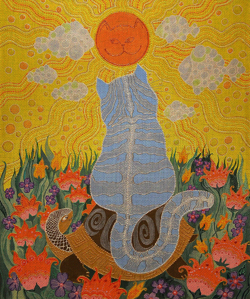 Needlepoint canvas "Cat,the Sun and Turtle" by Irina Seliutina