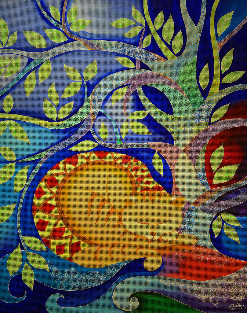 Needlepoint canvas "Cat's summer dream" by Irina Seliutina