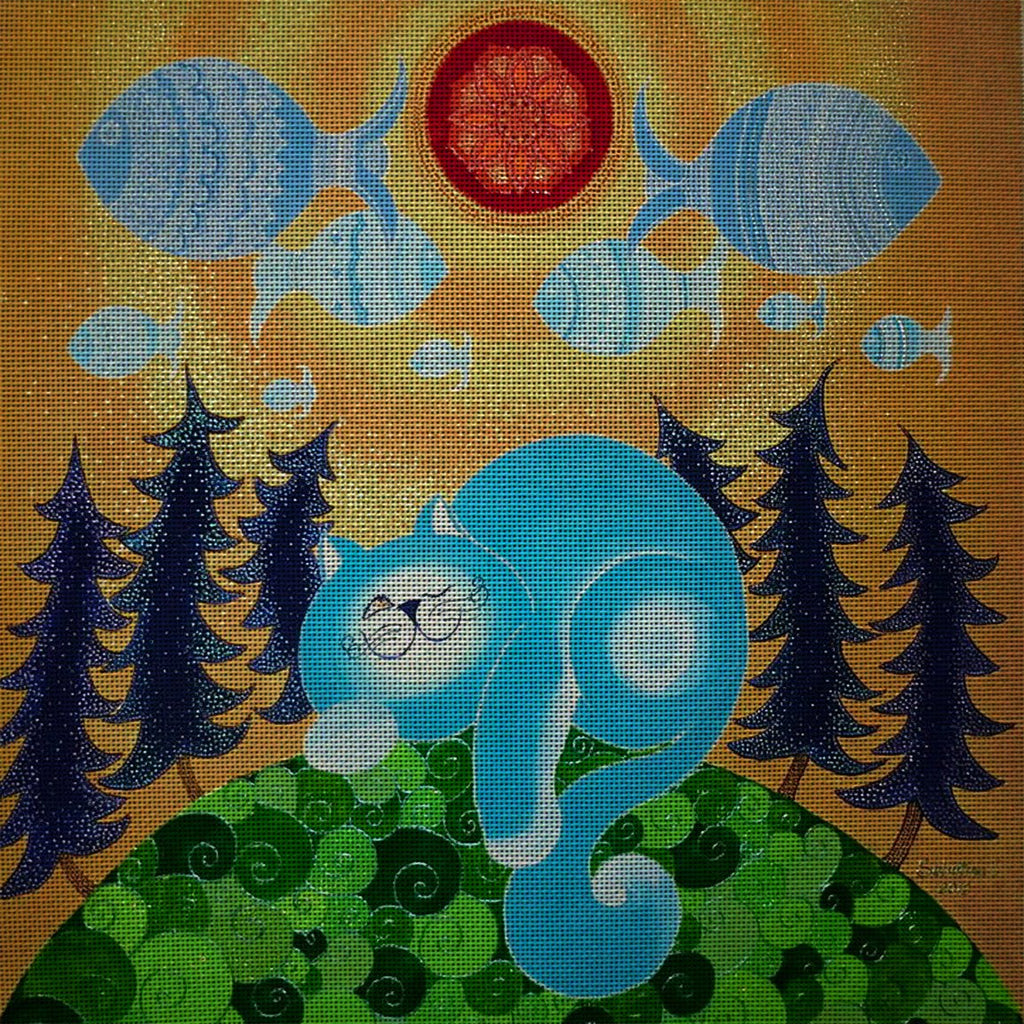 Needlepoint canvas "Fish Dreams of Blue Cat" by Irina Seliutina