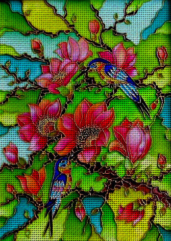 Needlepoint canvas 'Magnolia and bird' by Irina Vasilieva