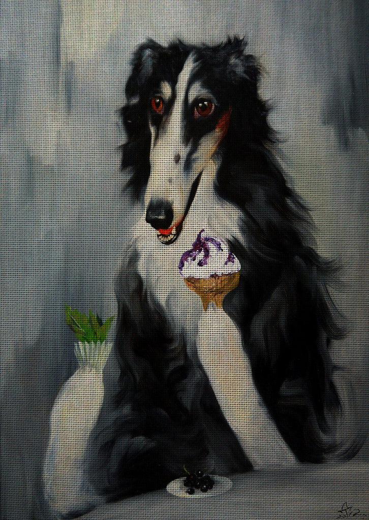 Needlepoint canvas 'Russian Borzoi dog.Blackcurrant'