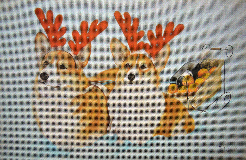 Needlepoint canvas 'Christmas Corgis dogs'
