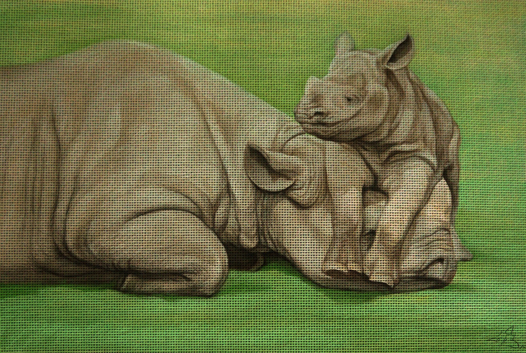 Needlepoint canvas 'Family of Rhinoceros'