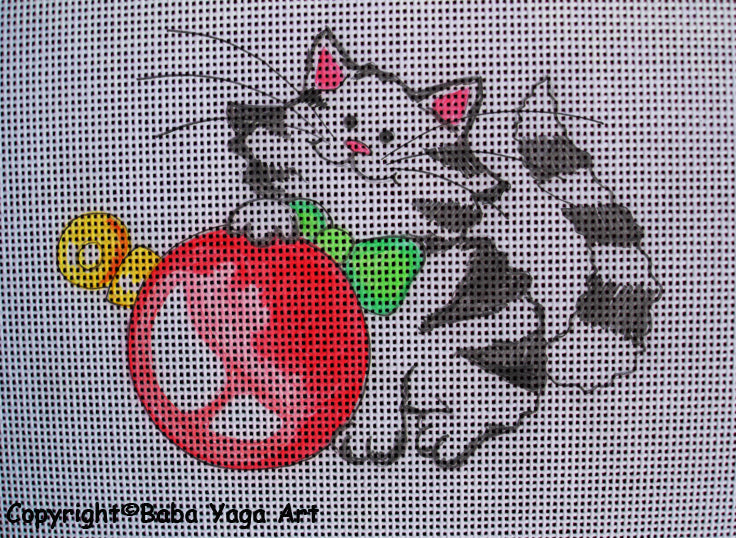 Needlepoint canvas 'Cat play with a Christmas Ball' by Stitch Art