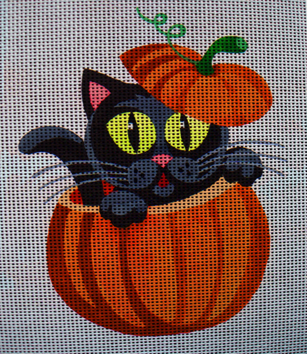 Needlepoint canvas 'Halloween Black Cat & Pumpkins' by Stitch Art