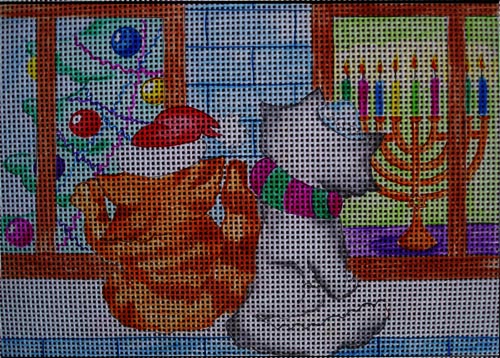 Needlepoint canvas 'Christmas Hannukka Cats' by Stitch Art