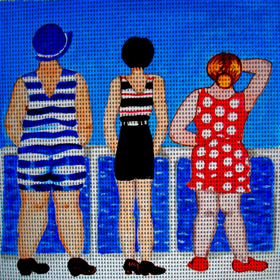 Needlepoint canvas 'Retro Ladies at the Ocean' by Stitch Art