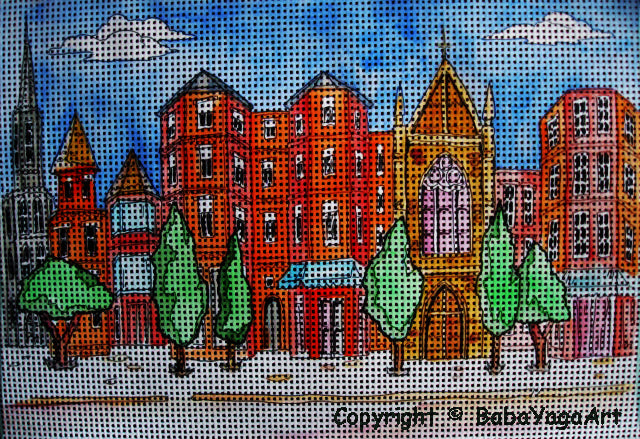 Needlepoint canvas 'Early Morning Newbury st in Boston' by Stitch Art