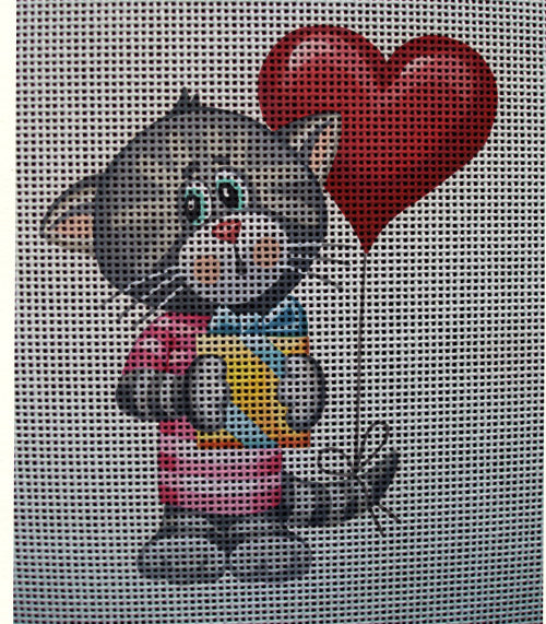 Needlepoint canvas 'Cute Cat with Balloon & Gift' by Stitch Art